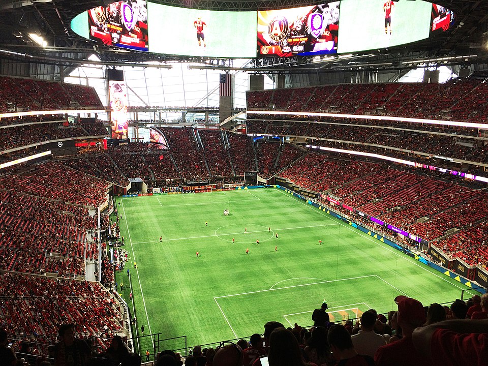 Mercedes-Benz Stadium crowd during Atlanta United vs Orlando City MLS match in the USA