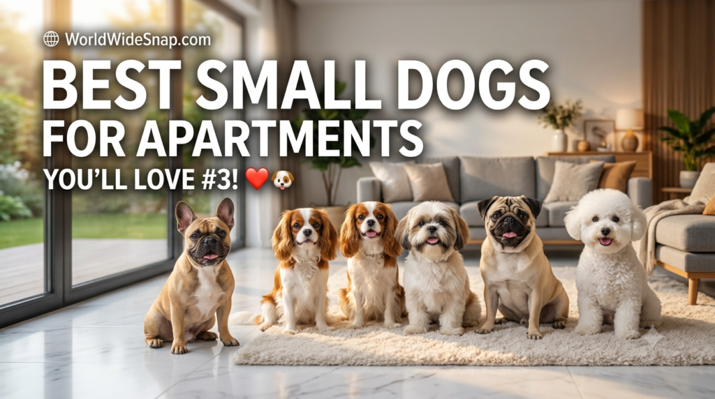 Top 5 Small Dog Breeds for Apartments (Easy to Care & Friendly) Best small dog breeds for apartments sitting together in a bright modern apartment living room.
