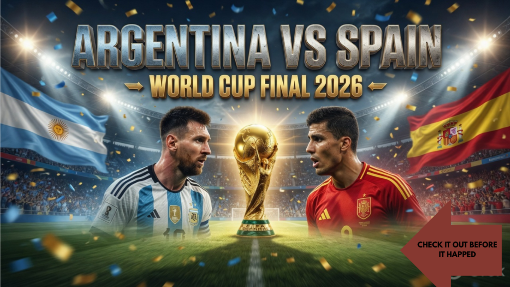 Argentina vs Spain FIFA World Cup Final 2026: The Biggest Match of the Year Argentina vs Spain FIFA World Cup Final 2026 match preview featuring the World Cup trophy and both teams before the final.